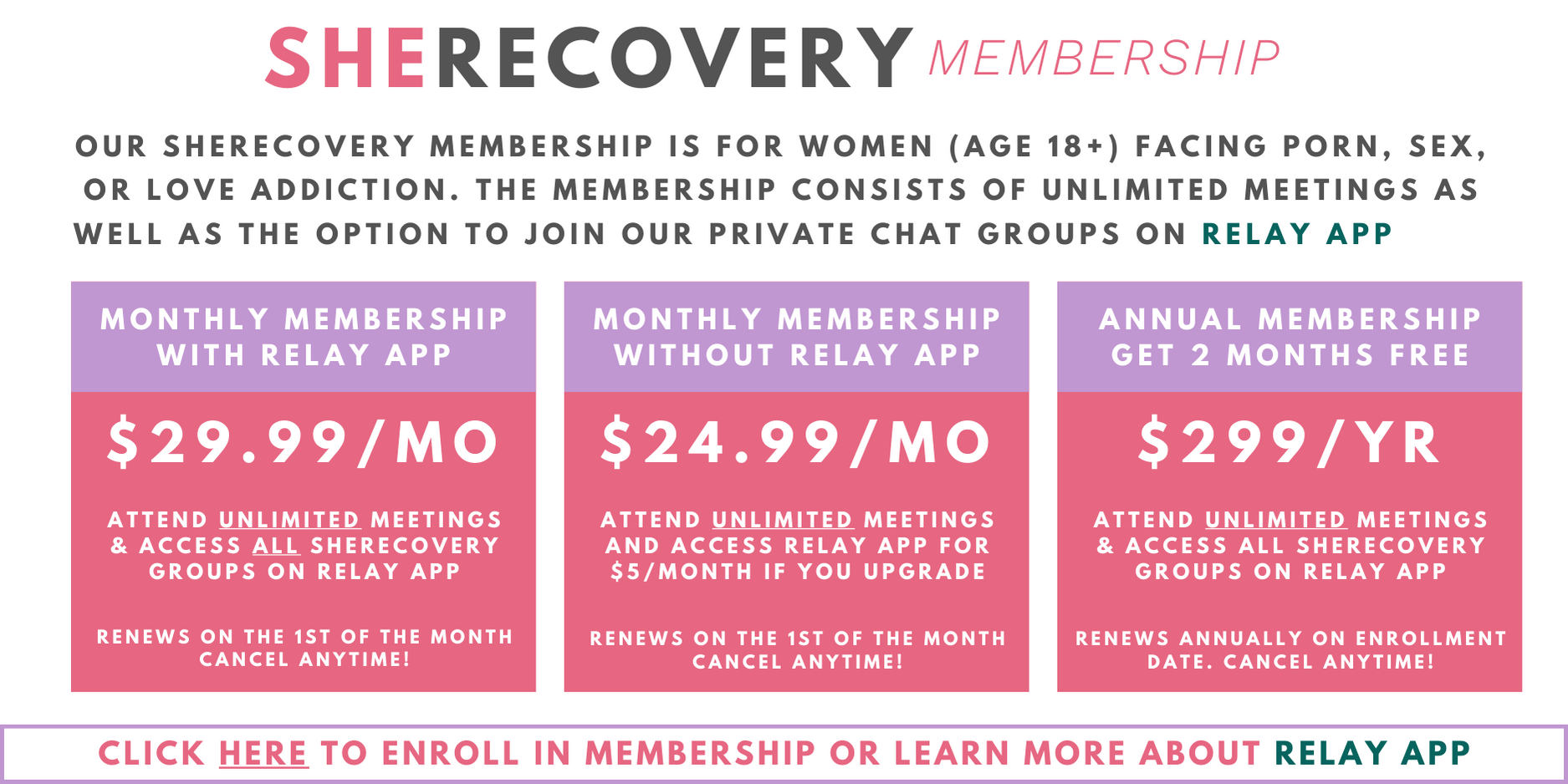 SheRecovery Membership for Adult Women